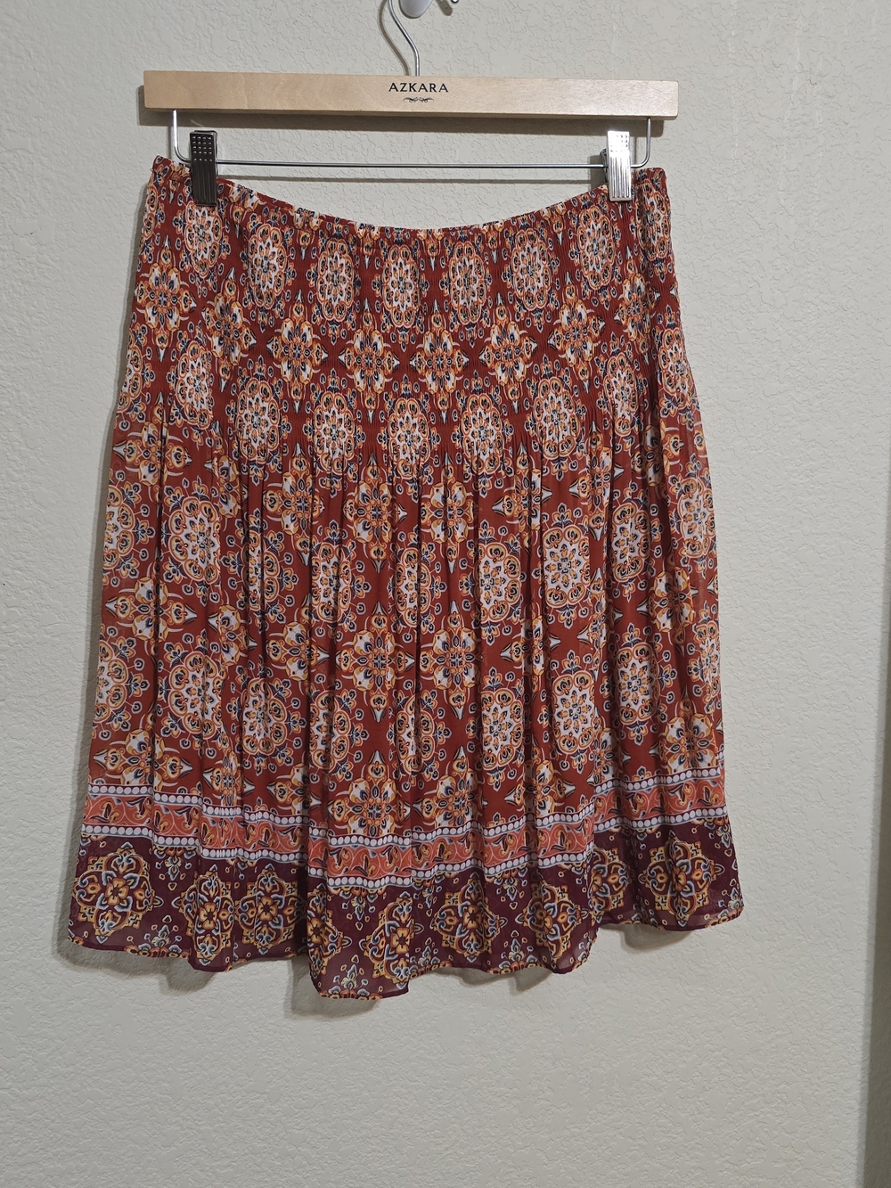 Max Studio Rust Red Boho Medallion Mini Skirt